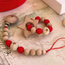 Carica l'immagine nel visualizzatore di Gallery, massaggiagengive e porta ciuccio in legno naturale e perle in silicone rosse